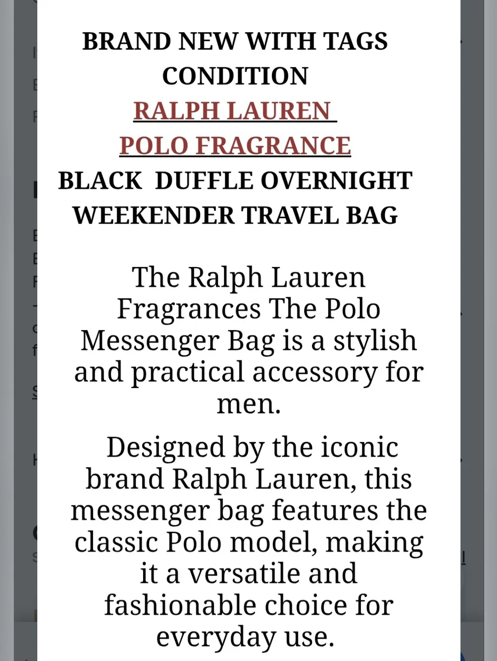 The Polo Duffle Overnight Weekender Travel Bag